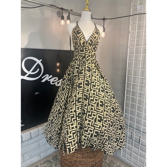 The Vacation Dress Gold Black Geometric Print Sleeveless Party Maxi Dress Small - Picture 7 of 12